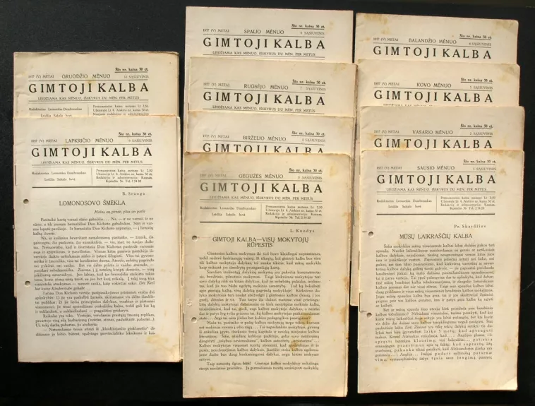 Gimtoji kalba 1937 m. Sąsiuviniai Nr. 1,2,3,4,5,6,7,8,9,10