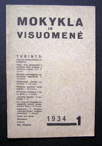 Mokykla ir visuomenė 1934 Nr.1