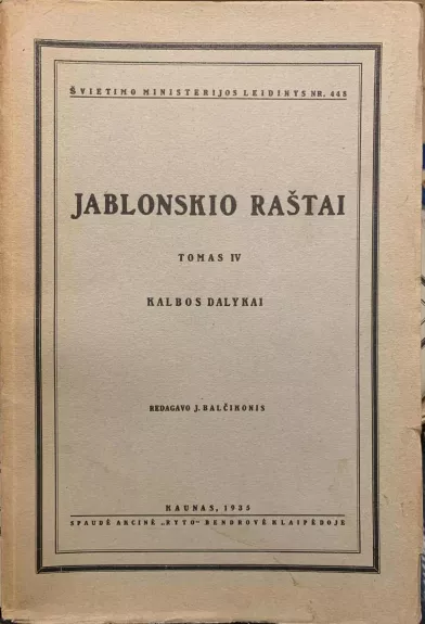 Jablonskio raštai (IV tomas)