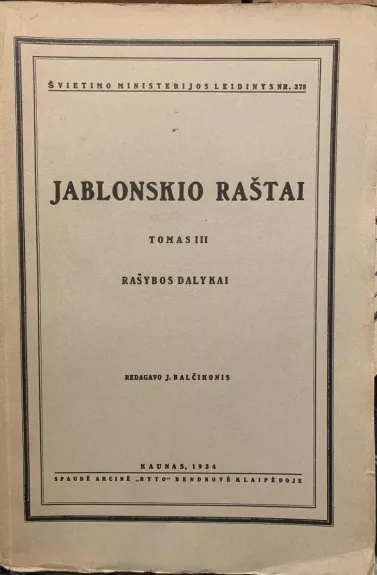 Jablonskio raštai (III tomas)