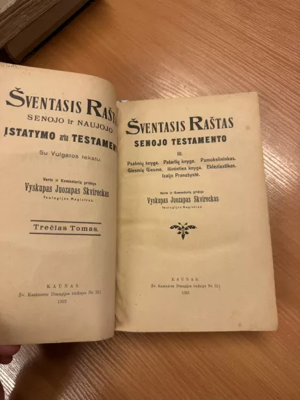 Šventasis Raštas. Trečias Tomas. 1923
