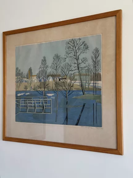 Vintage švedų grafikos dailininko paveikslas