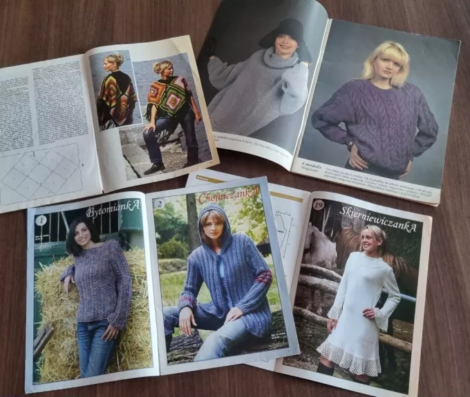 Keturi mezgimo žurnalai - "Dama w swetrze" ir "Kaip mezga prancūzės"
