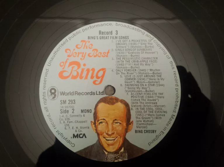 3 Bing's Great Film Songs - Film Songs, plokštelė 1