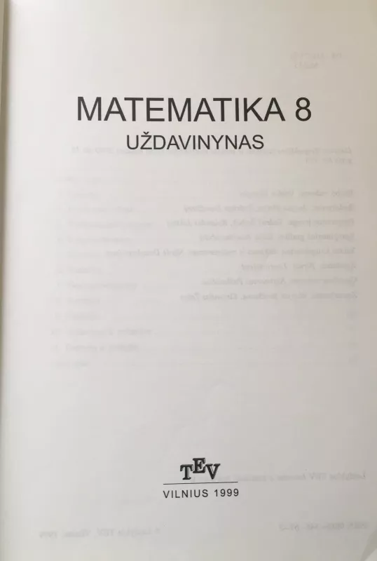 Matematika 8 Uždavinynas - Valdas Vanagas, knyga