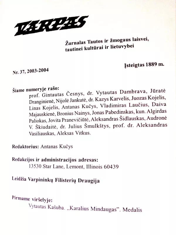 Varpas Nr. 37 2003 - 2004 - Autorių Kolektyvas, knyga