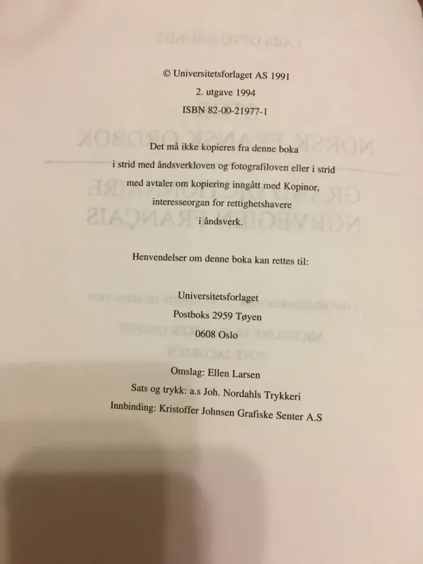 Stor norsk fransk ordbok - Lars Otto Grundt, knyga