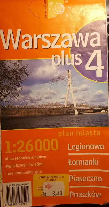 Warszawa plus 4 - Varšuvos miesto žemėlapis - Europa Demart, knyga