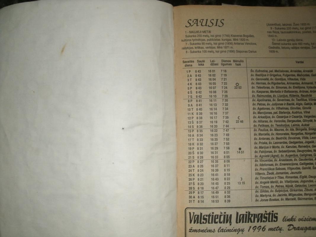 Valstiečių kalendorius 1996 - Autorių Kolektyvas, knyga 3