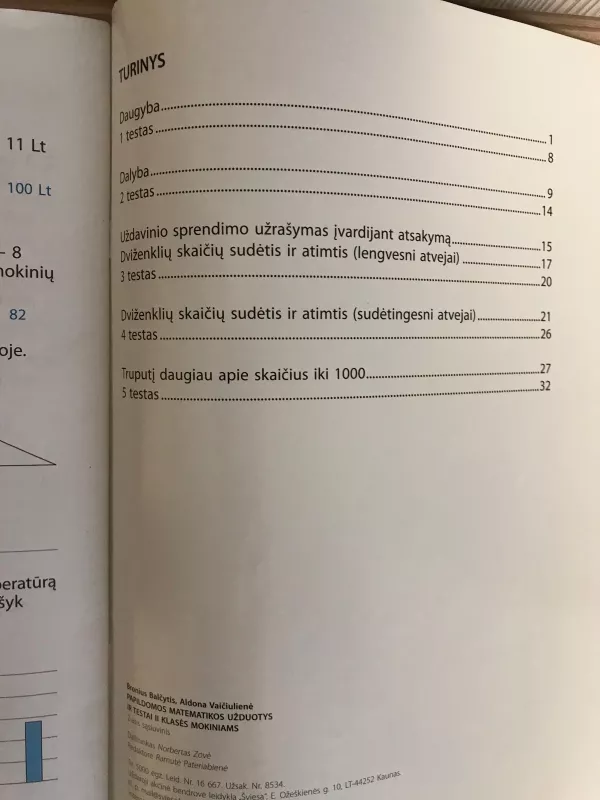 Papildomos matematikos užduotys ir testai II klasei - Bronius Balčytis, knyga