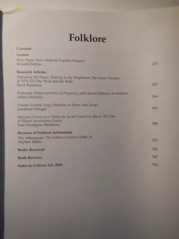 FOLKLORE Volume 122 Number 3 - Folklore Society, knyga