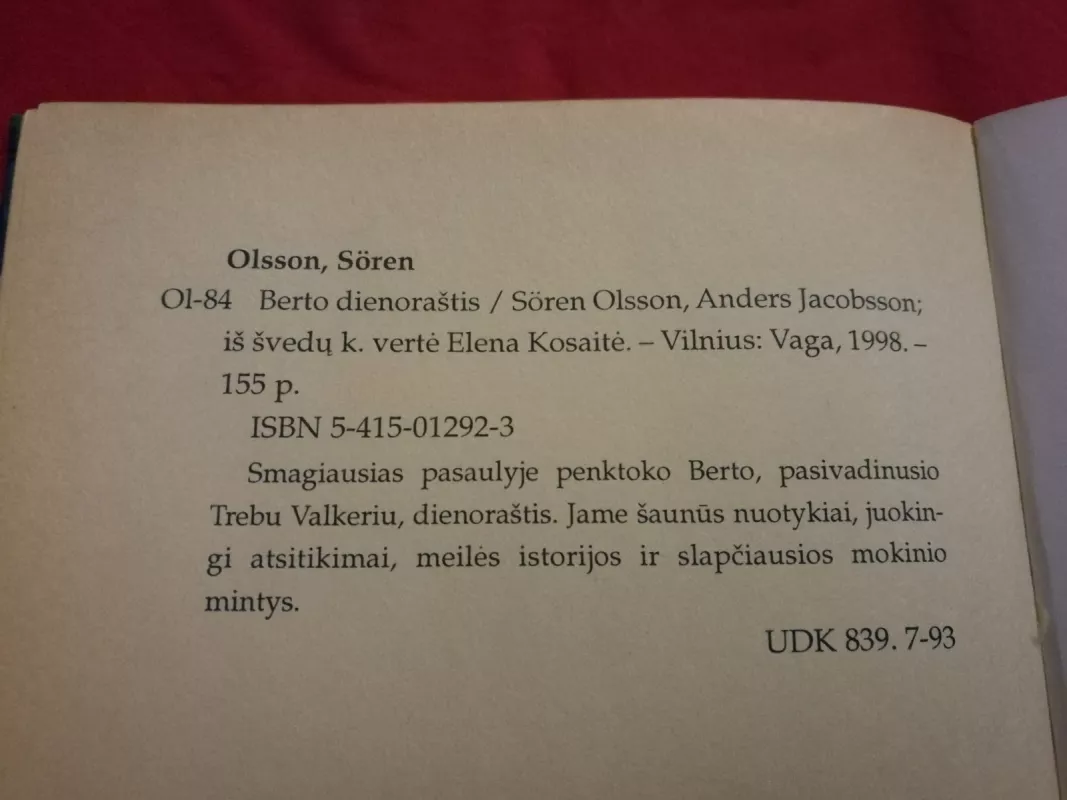 Berto dienoraštis - Anders Jacobsson, Sören  Olsson, knyga