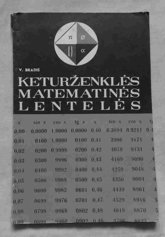 Keturženklės matematinės lentelės - V. Bradis, knyga 3