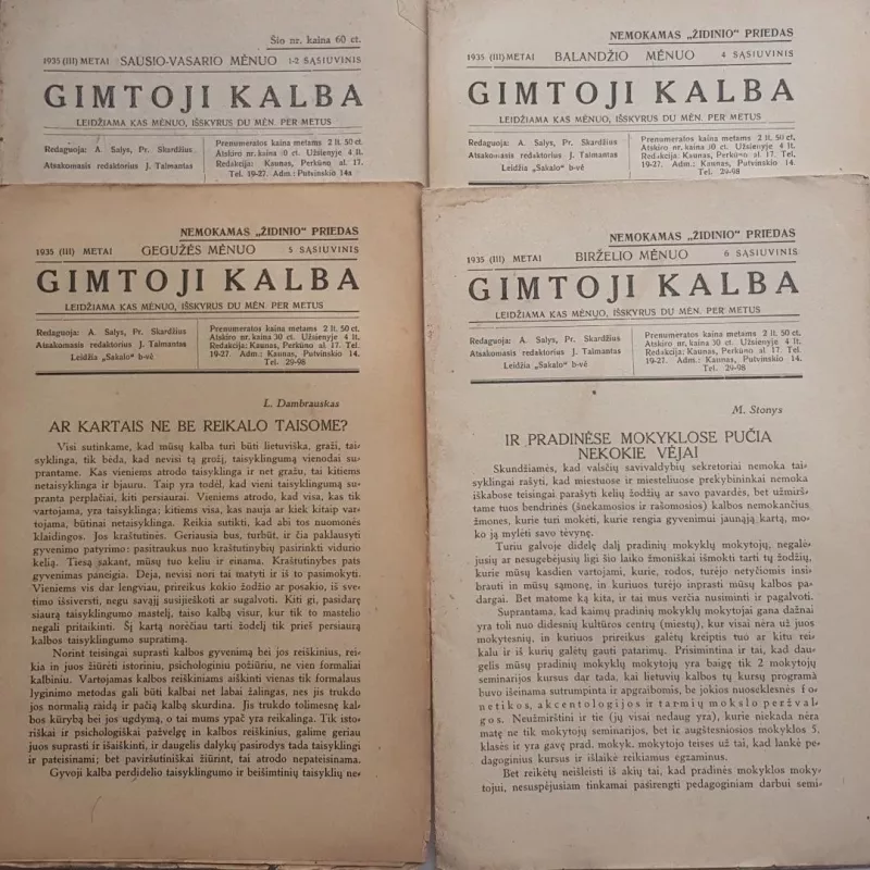 Gimtoji kalba 1935 m. (Sąsiuviniai Nr. 1-2, 4, 5, 6) - Autorių Kolektyvas, knyga