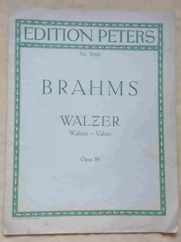 Walzer / Waltzes / Valses Opus 39 Für Klavier zu 2 Händen - Johannes Brahms, knyga
