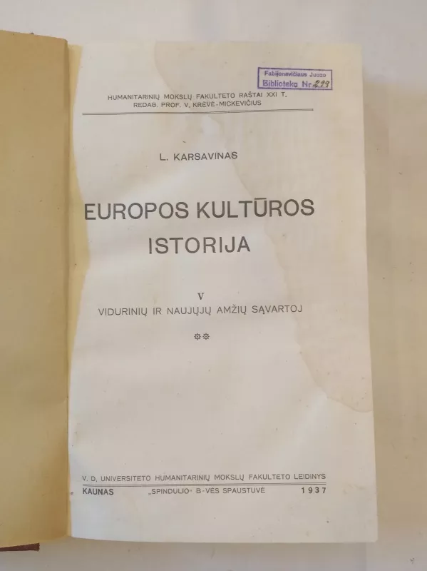 Europos kultūros istorija. V tomas - L. Karsavinas, knyga