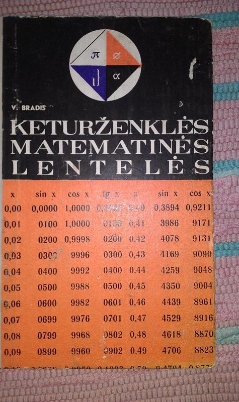 Keturženklės matematinės lentelės - V. Bradis, knyga 2