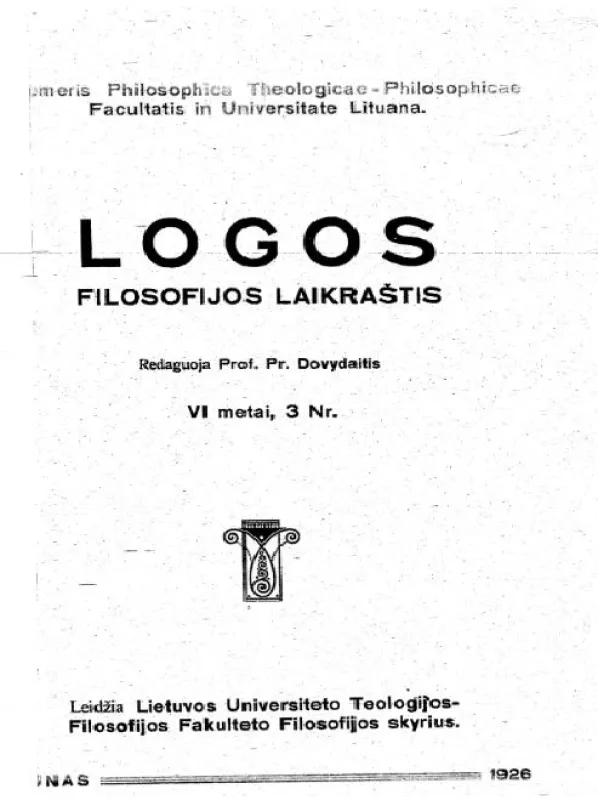 Logos 1926 3 nr. - Pr. Dovydaitis, knyga