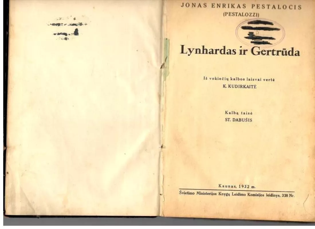 Pestalocis Lynhardas ir Gertrūda,1932m - J.H. Pestalocis, knyga 6