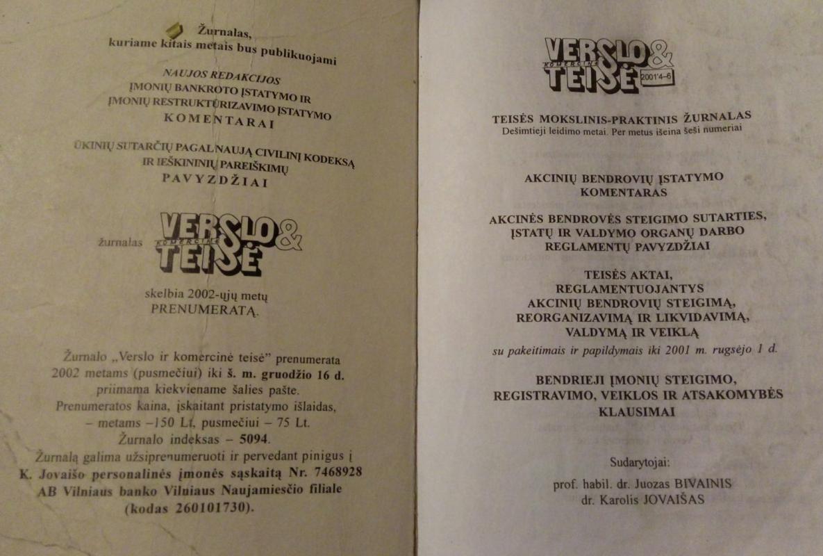 Verslo & komercinė teisė 2001` 4-6 - J. Bivainis, knyga 5
