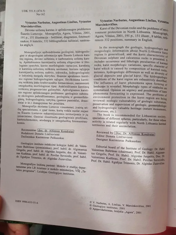 Devono uolienų karstas ir aplinkosaugos problemos šiaurės Lietuvoje - Autorių Kolektyvas, knyga 4