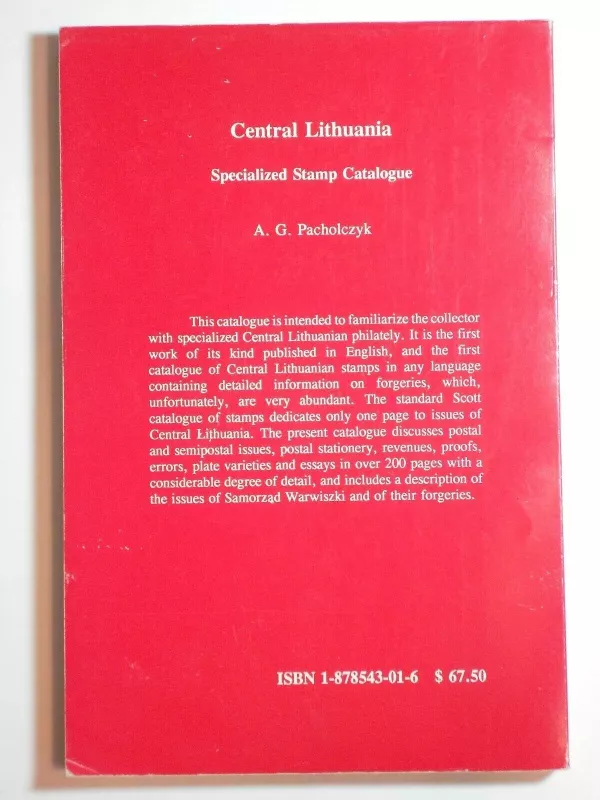 Central Lithuania : Specialized Stamp Catalogue - A. G. Pacholczyk, knyga