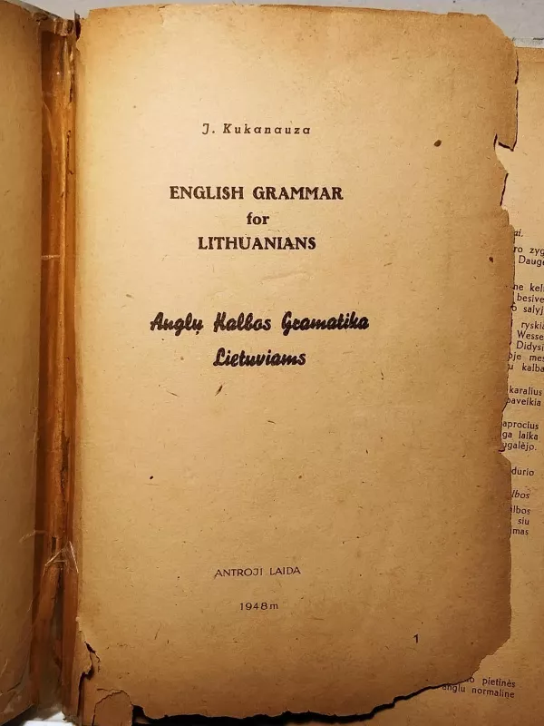 English Grammar for Lithuanians /Anglų Kalbos Gramatika Lietuviams - J. Kukanauza, knyga
