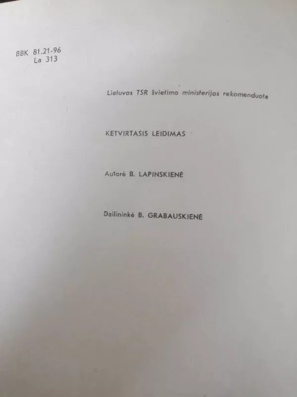 Lietuvių kalbos gramatikos ir rašybos pratimai II klasei Nr. 1 - Bronė Lapinskienė, knyga 2