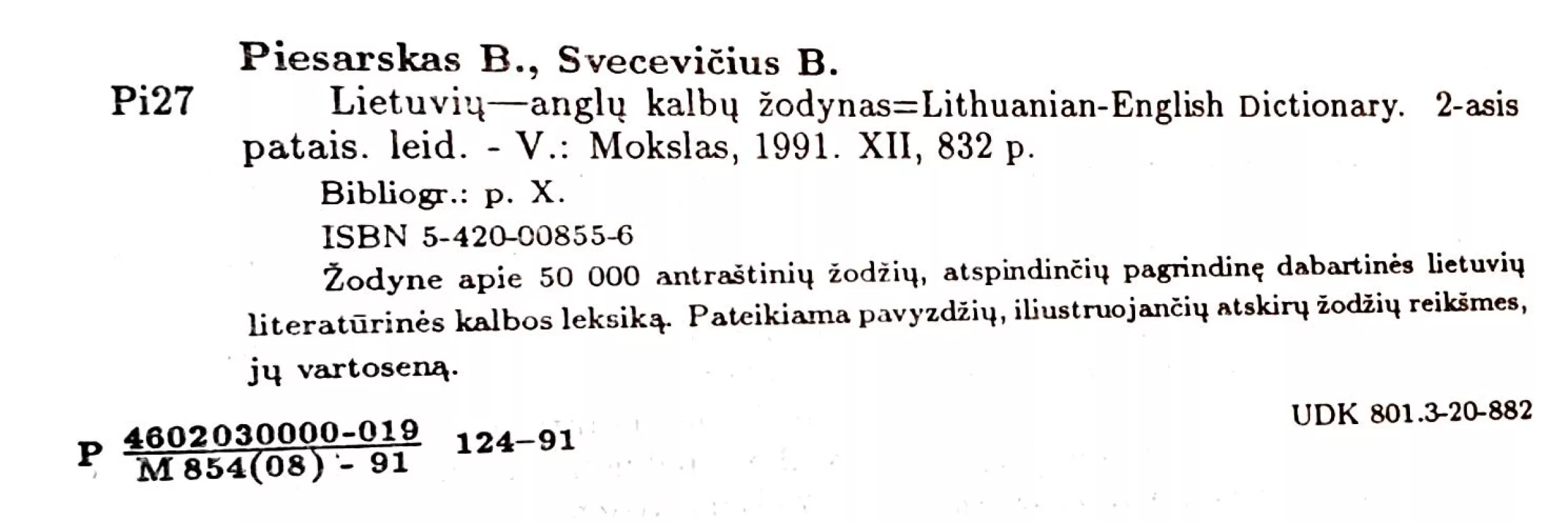 Lietuvių-anglų kalbų žodynas - Bronius Piesarskas, knyga