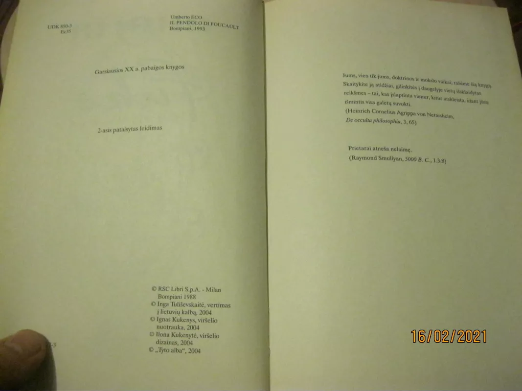 Fuko švytuoklė - Umberto Eco, knyga