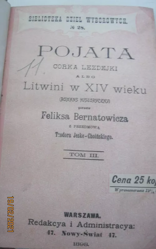 Pojata córka Lezdejki albo Litwini w XIV wieku: romans historyczny, T. 3 - Feliks Bernatowicz, knyga 2