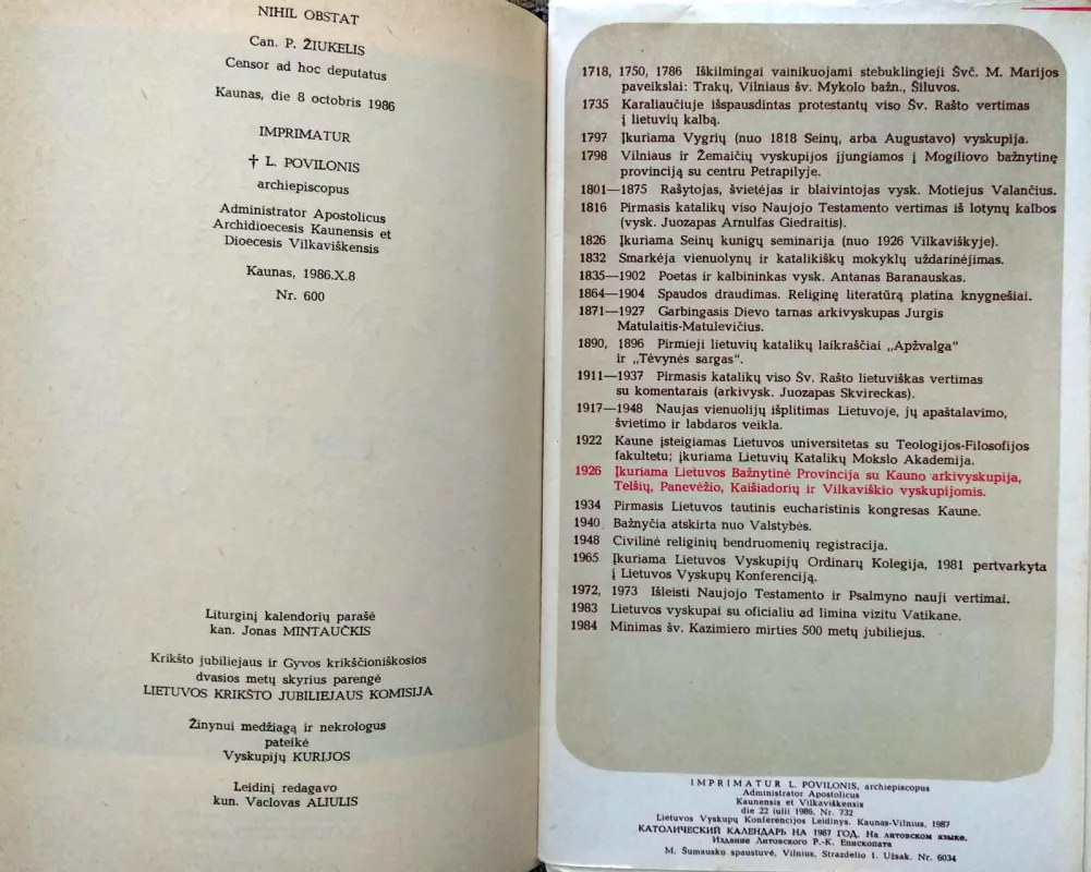 Katalikų kalendorius-žinynas 1987 - kun.Mintaučkis Jonas, knyga 3