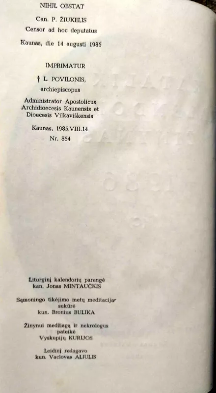 Katalikų kalendorius žinynas 1986 - kun.Mintaučkis Jonas, knyga 4