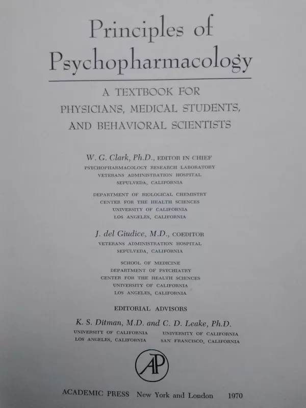 Principles of Psychopharmacology - Autorių Kolektyvas, knyga