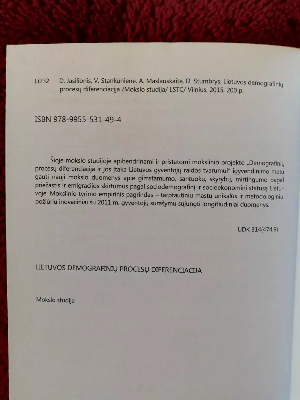 Lietuvos demografinių procesų diferenciacija - Autorių Kolektyvas, knyga 2