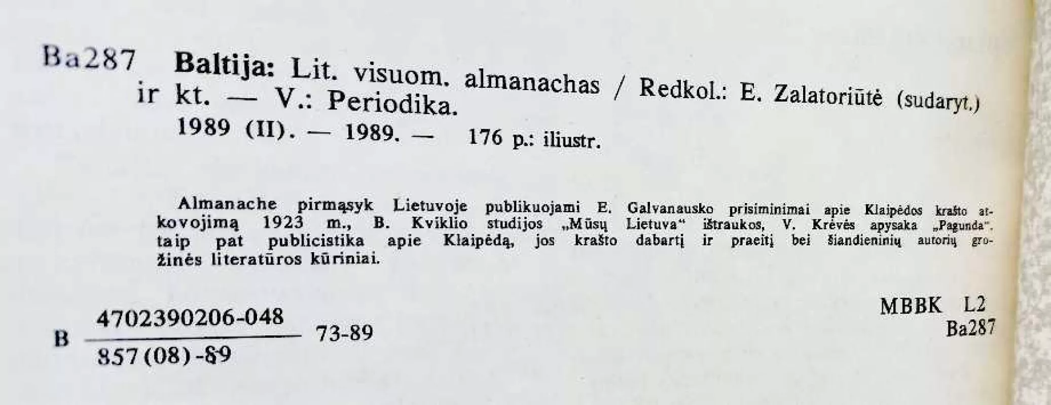 Baltija. Literatūrinis visuomeninis almanachas - Autorių Kolektyvas, knyga 3