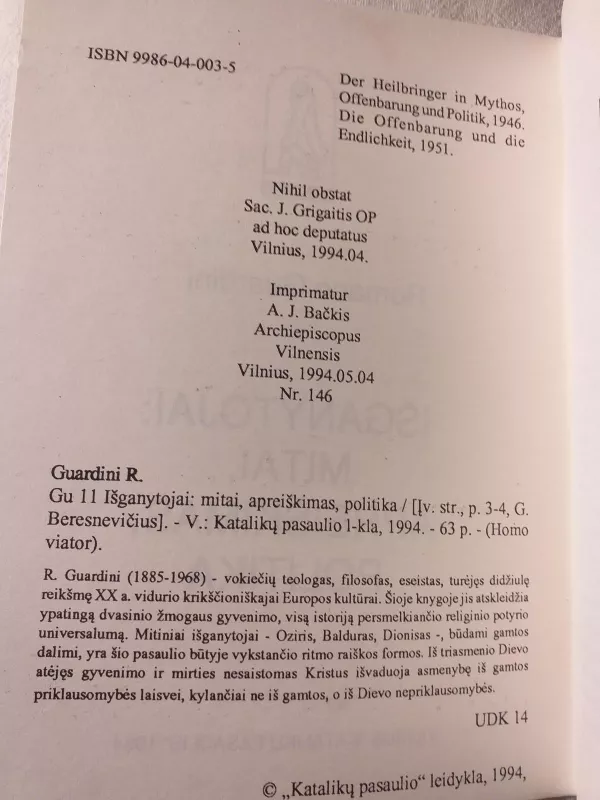 Išganytojai: mitai, apreiškimas, politika - Romano Guardini, knyga 3