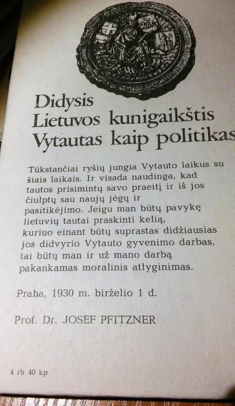 Vytautas kaip politikas - Jozefas Pfinceris, knyga 2