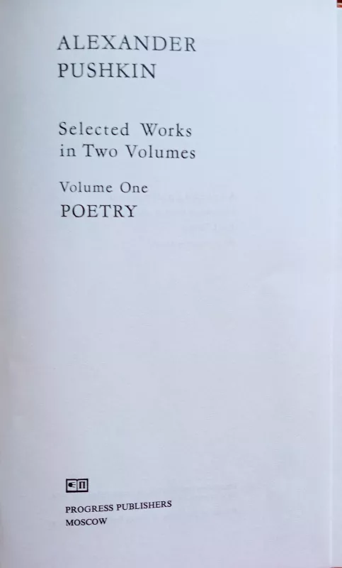 Selected Works in Two Volumes. Volume One. Poetry - Alexander Pushkin, knyga 3