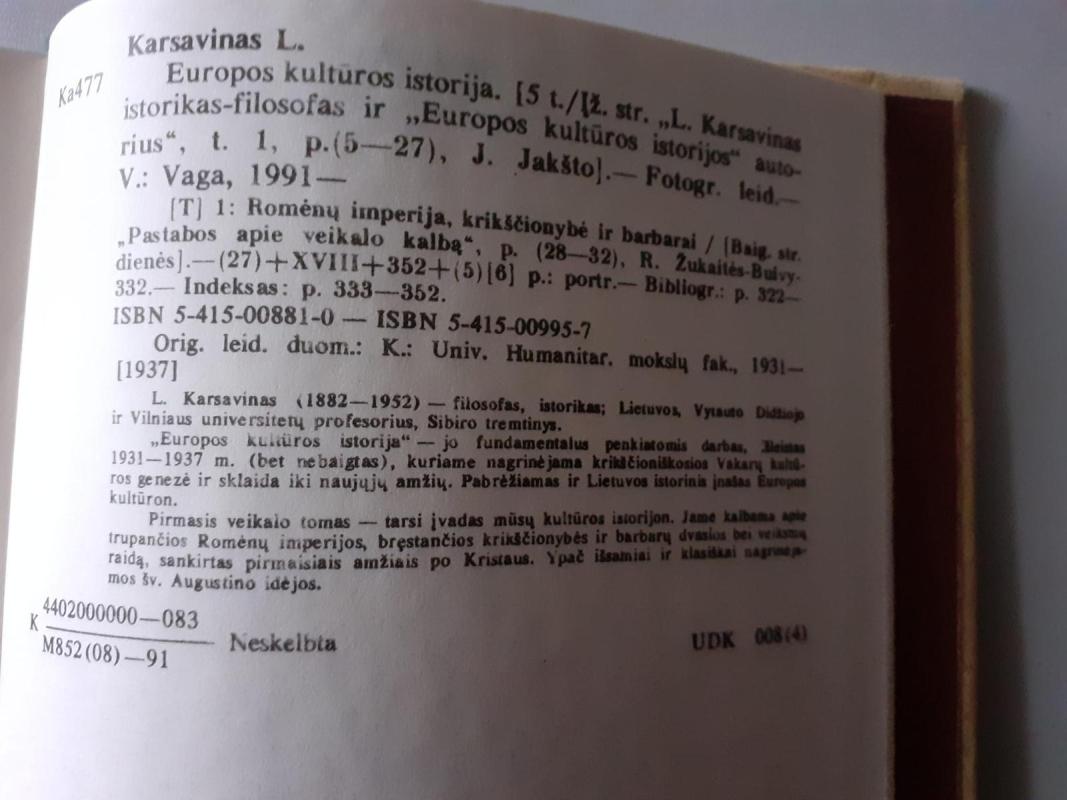 Europos kulturos istorija I dalis - Leonas Karsavinas, knyga 2