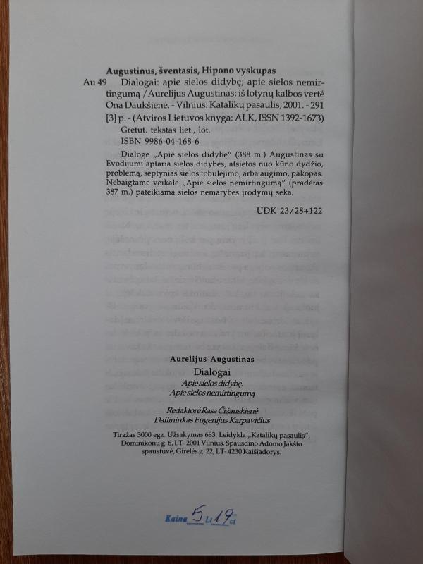 Dialogai. Apie sielos didybę. Apie sielos nemirtingumą - Aurelijus Augustinas, knyga 3