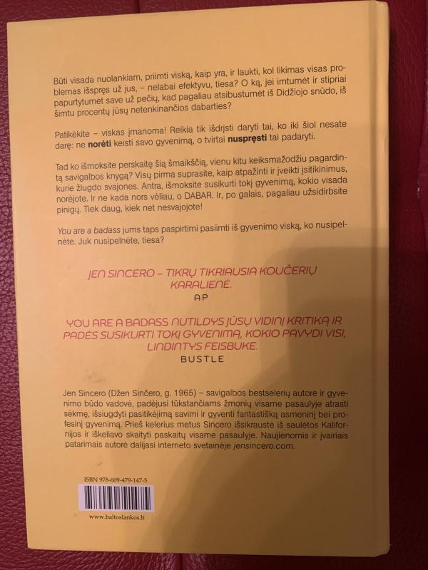 YOU ARE A BADASS Kaip nustoti abejoti savimi ir pasiimti iš gyvenimo viską,ko nori - Jen Sincero, knyga 2