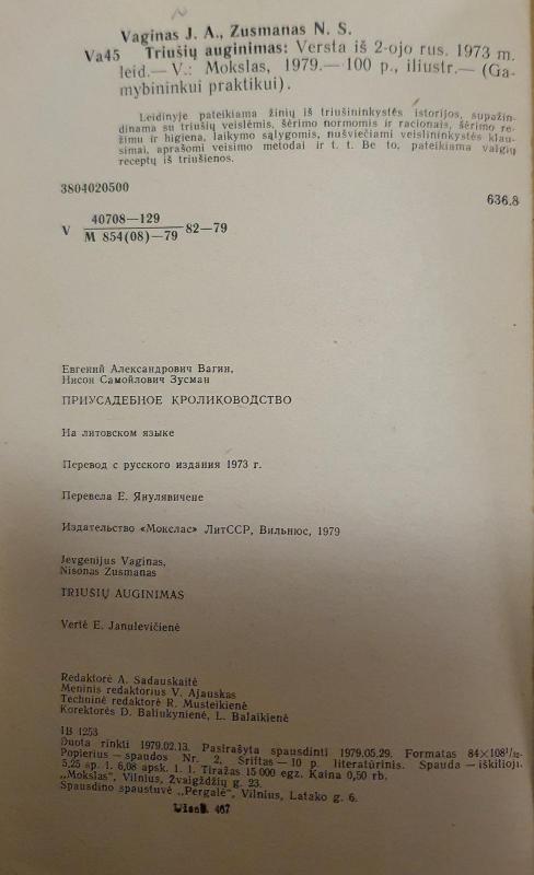 Triušių auginimas - Jevgenijus Vaginas, Nisonas  Zusmanas, knyga 3