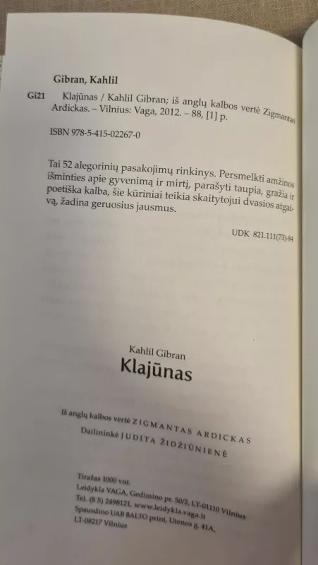 Klajūnas - Kahlil Gibran, knyga