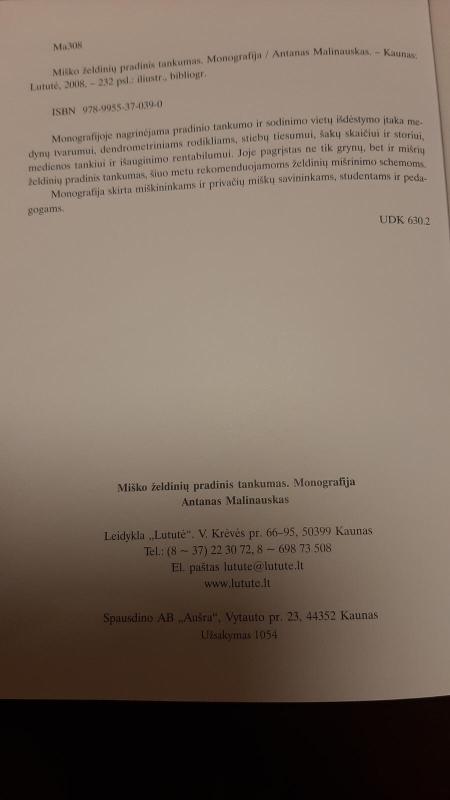 Miško želdiniųpradinis tankumas - A. Malinauskas, knyga 3