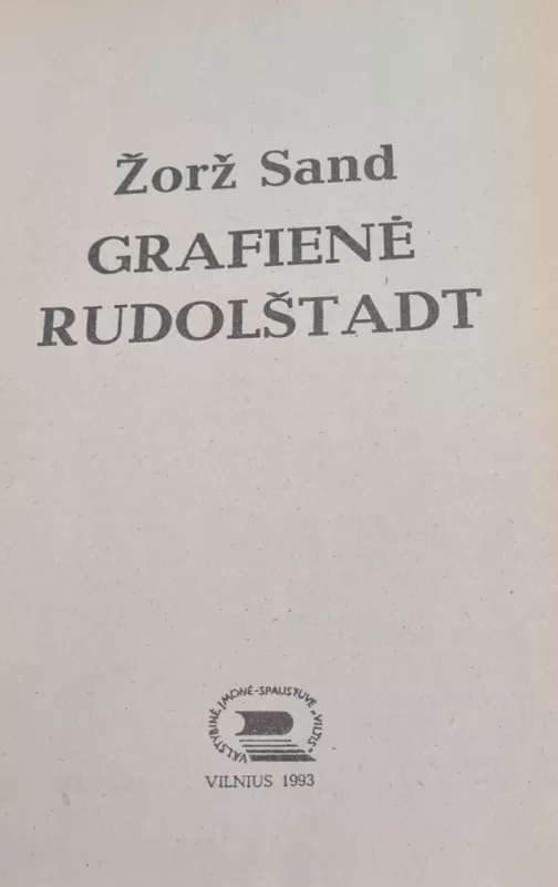 Grafienė Rudolštadt - Žorž Sand, knyga 2
