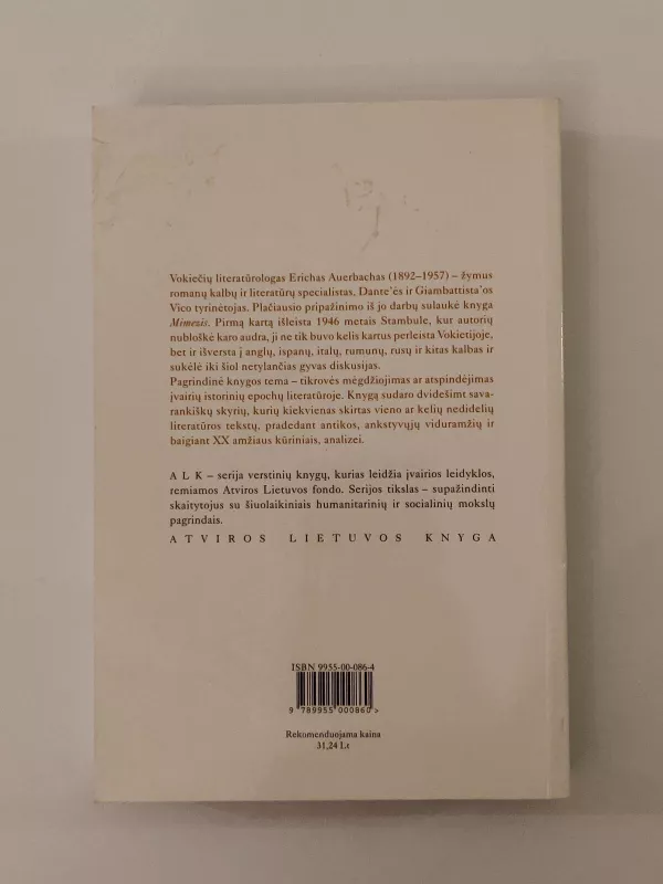 Mimezis. Tikrovės vaizdavimas Vakarų pasaulio literatūroje - Erich Auerbach, knyga