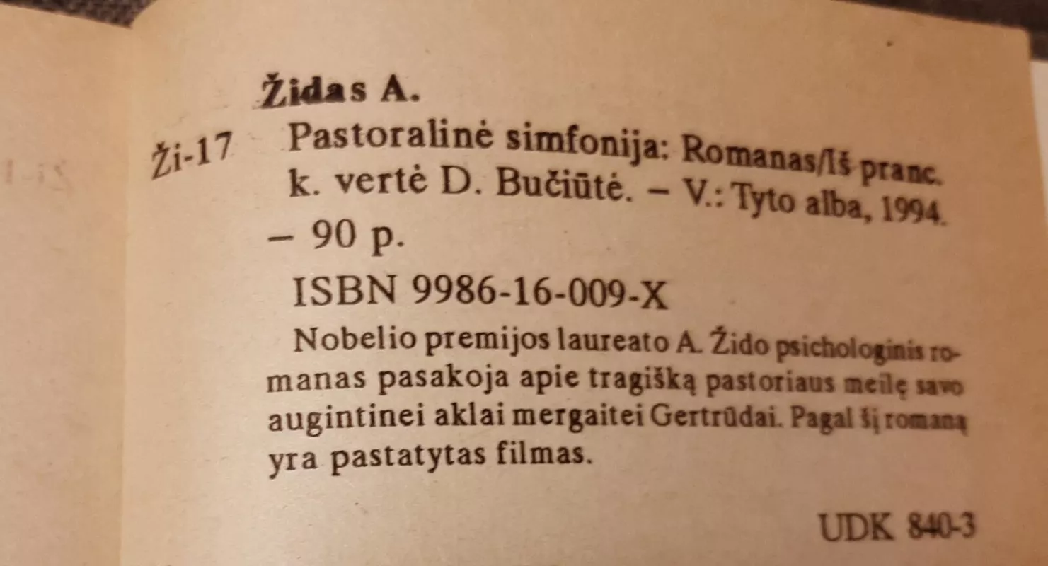 Pastoralinė simfonija - A. Židas, knyga 4
