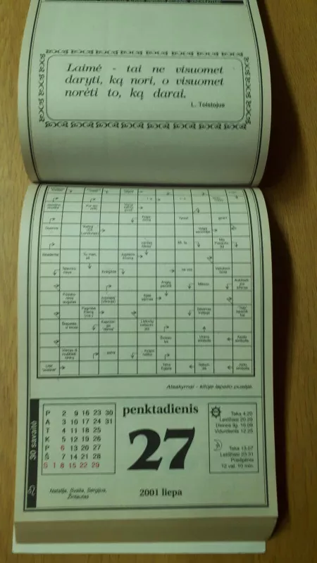 2001 metų didysis galvosūkių ir kryžiažodžių kalendorius - Jaroslavas Banevičius, knyga