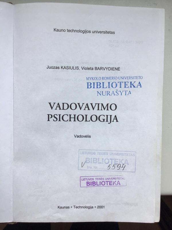 Vadovavimo psichologija - J. Kasiulis, V.  Barvydienė, knyga 3